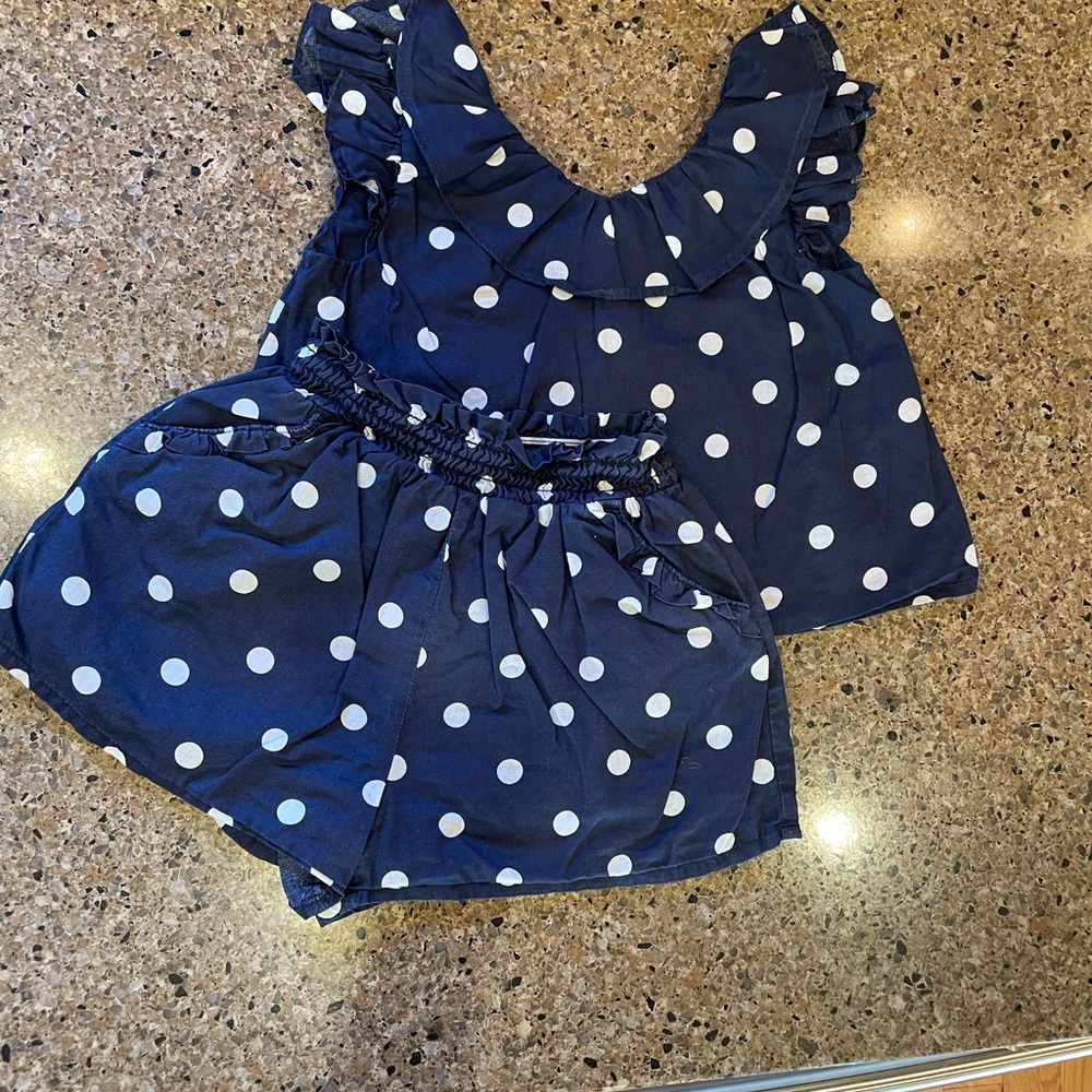 Janie and Jack Navy and White Polka Dot Outfit